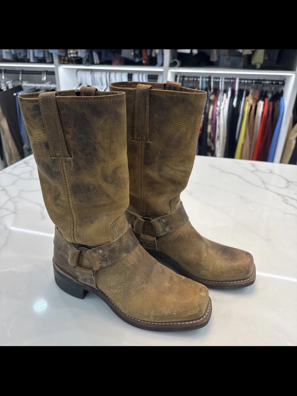 Vintage Frye USA Harness Engineer Boots Men’s 8 Distressed Brown Leather